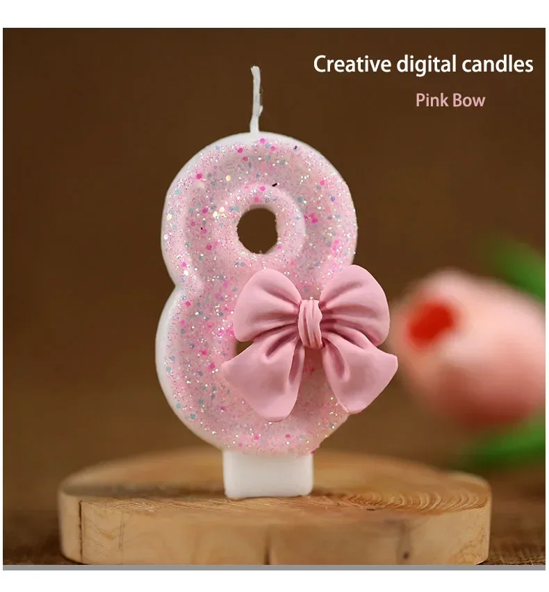 Cute Pink Bow 3D Number Cake Candles for Birthday Party Decorations Birthday Decoration Cake Decorating Tools