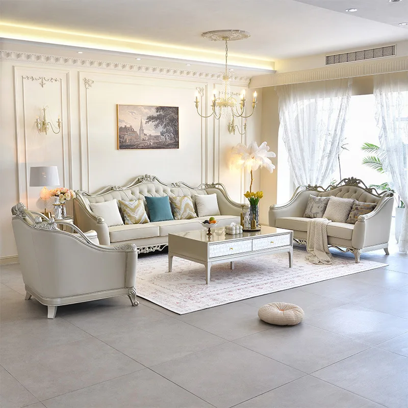 Factory Direct 2026 American solid wood living room French light luxury sofa small apartment villa single double three-person hi