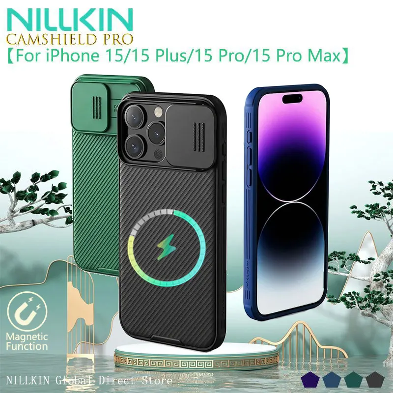 NILLKIN Magnetic Case For iPhone 15/15 Plus/15 Pro/15 Pro Max, Privacy Protection Slide Camera Cover, 4-er Airbag CornShockproof