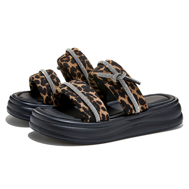 

AIYUQI 2026 New Women's Open-Toe slippers Leopard print Flat One-strip slippers Women Summer Fashion Beach Casual female Shoes