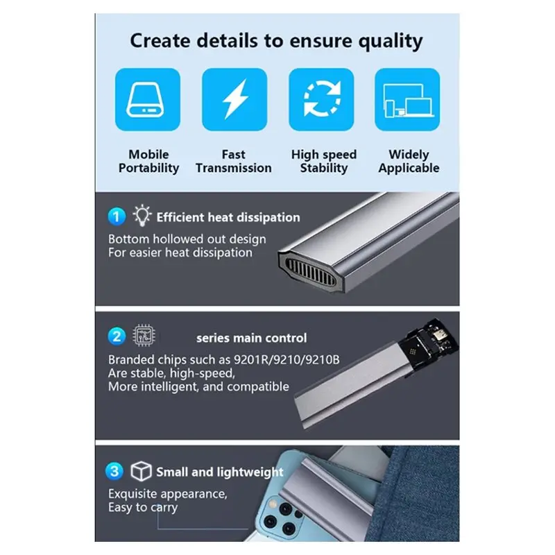 Y23A-M.2 SSD Hard Drive Case NVME/NGFF Drive Enclosure Type-C 3.1 Solid State Drive Enclosure For Storage Expansion