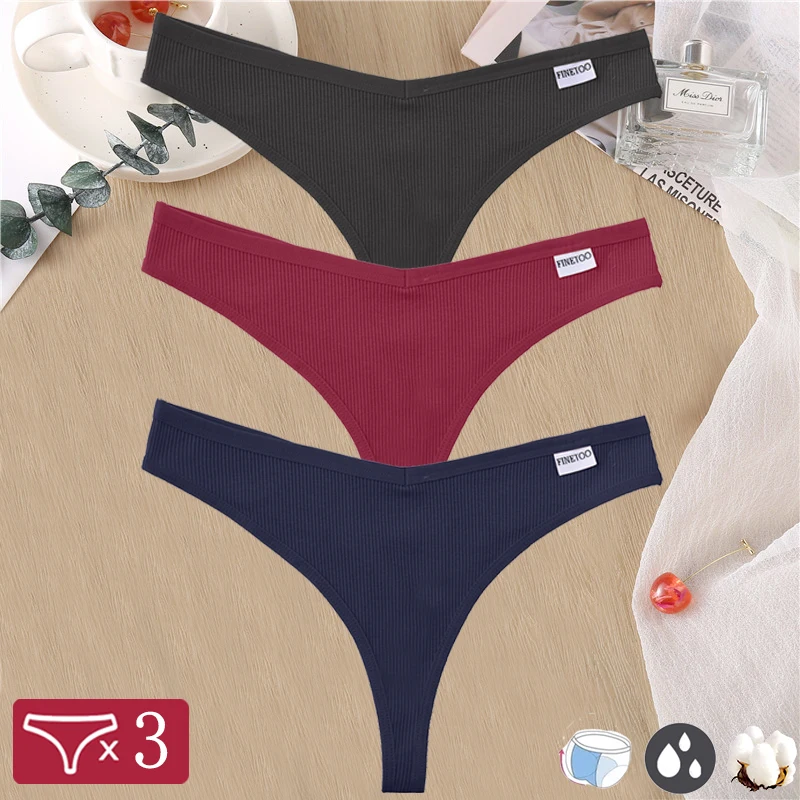3 Teile/satz Frauen Sexy Baumwolle Thongs Solide V-Taille Streifen Dame Höschen Atmungsaktive G-String Weiche Unterwäsche Weibliche Dessous Dessous