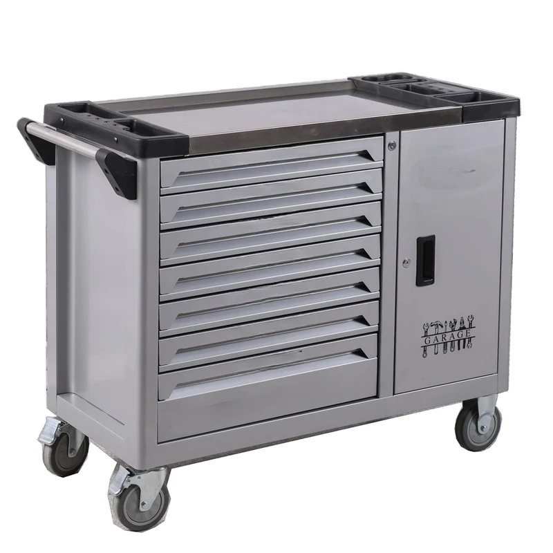 Auto Repair Garage Roller Cabinet 7-drawer Tool Cabinet Workshop Tool Storage Silver Tool Trolley