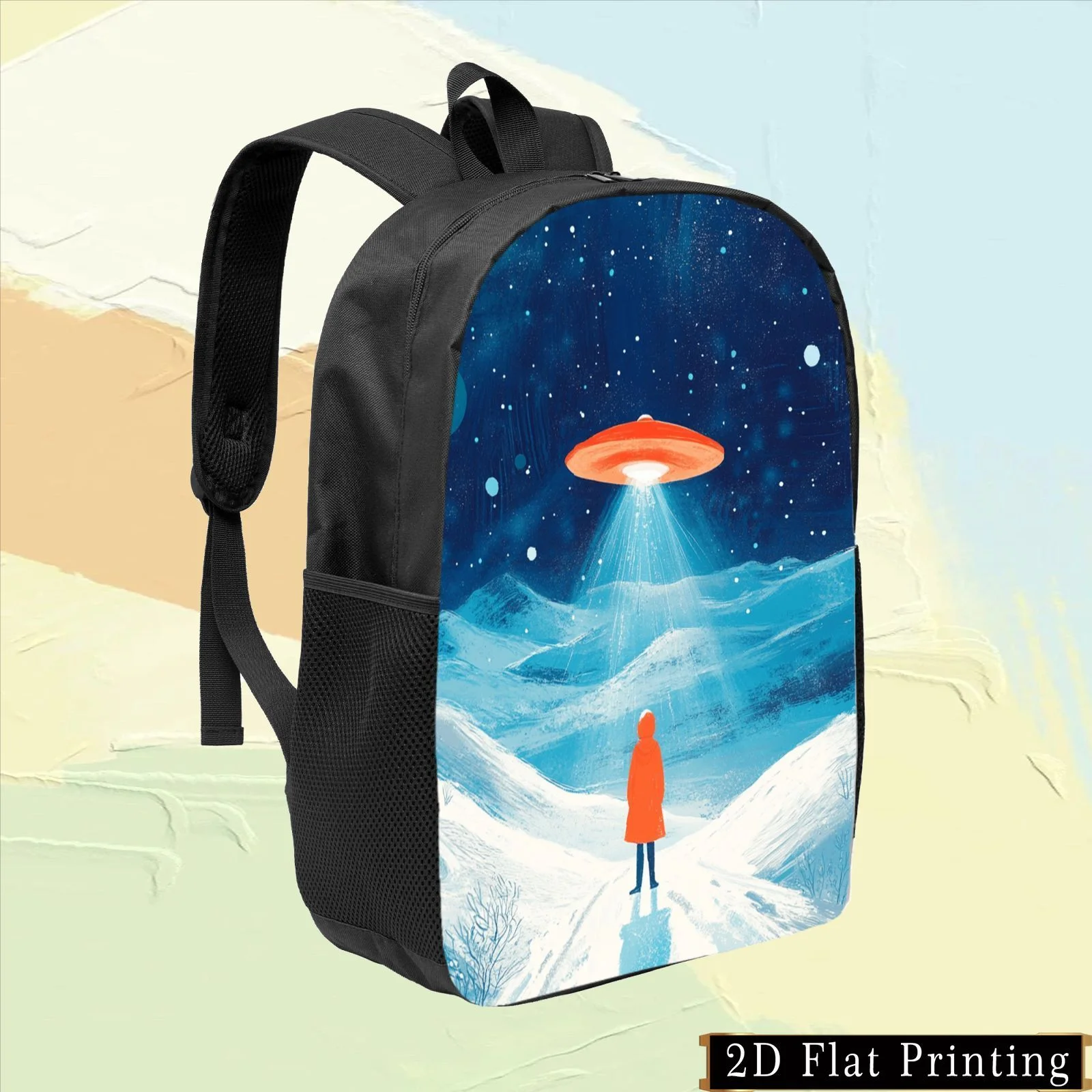 

1 color single-sided printed star design backpack, hand-washed zip shoulder strap bag, waist and back protection