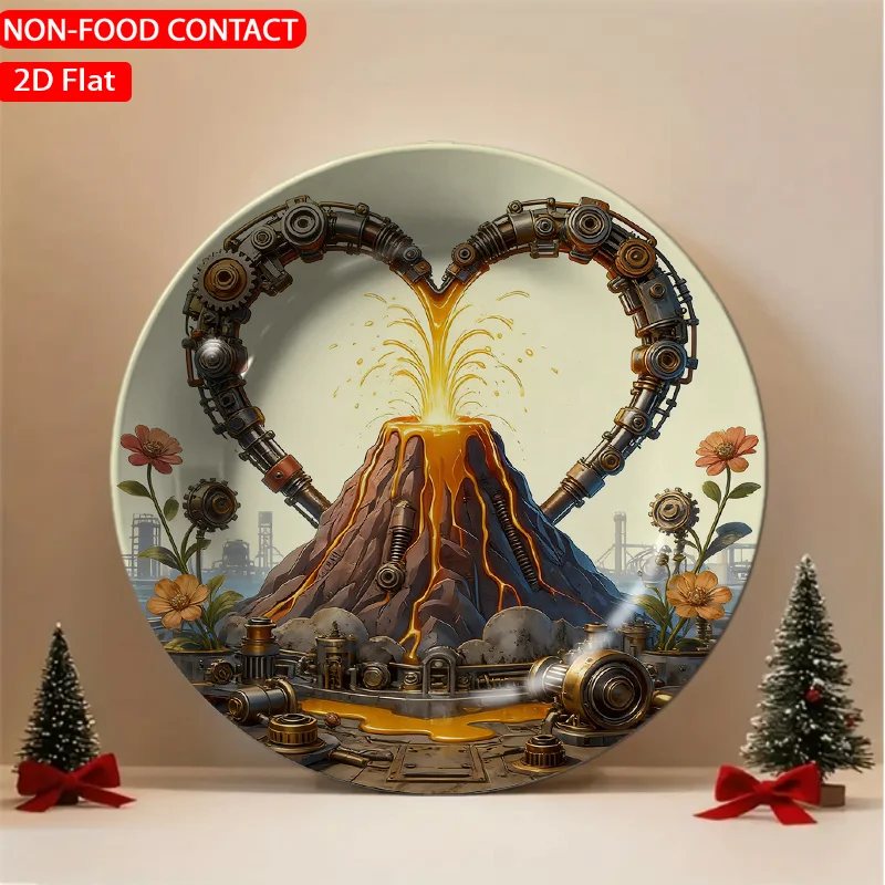 1pc Steampunk Volcano Orange Ceramic Plate - Retro Volcano Decor with Suitable for Home Desk, Shelf, Tabletop - Non-Food