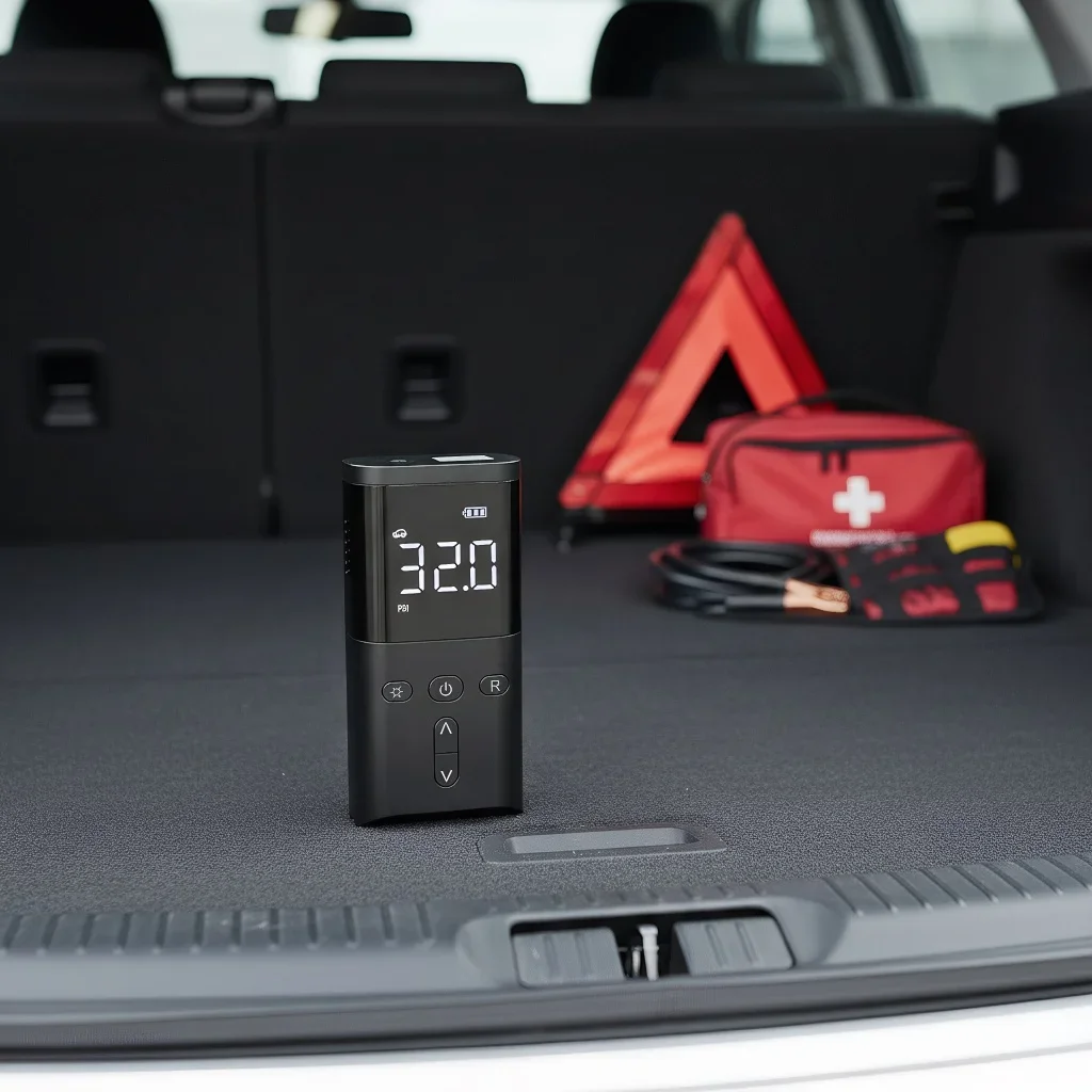 

Cordless Rechargeable Air Compressor - Tire Inflator with LED Light & Power Bank Function