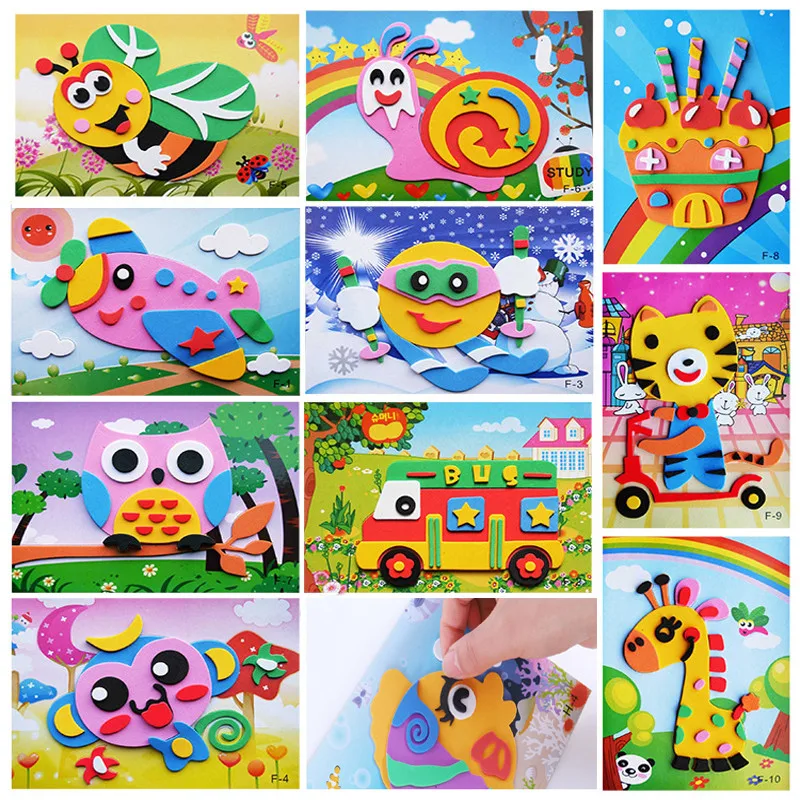5 sztuk/10 sztuk/partia dzieci DIY 3D pianka EVA naklejki Cartoon zwierząt wiele wzorów style puzzle gra rzemiosło artystyczne wczesne zabawki edukacyjne