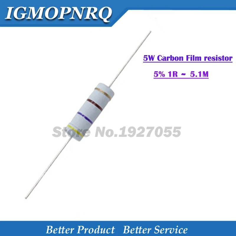 10pcs 5W Metal oxide film Resistor 5% 1R ~ 10M 100R 220R 330R 1K 2.2K 3.3K 4.7K 10K 22K 47K 100K 1M 100 220 330 ohm Carbon Film