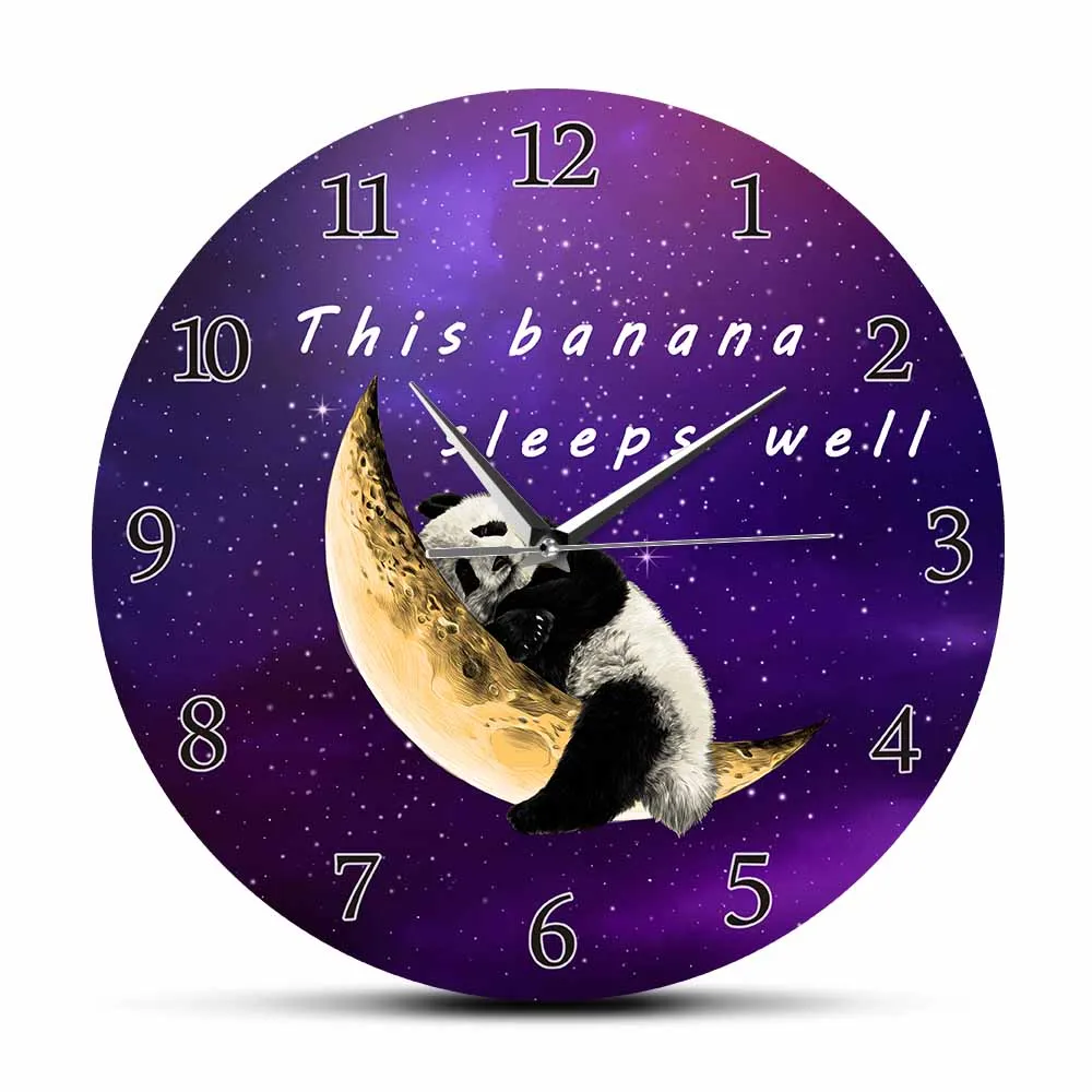 Panda Bear Sleeping On Moon Silent Non Ticking Wall Clock For Kids Baby Room Home Decor Animal Cartoon Slpeey Panda Wall Watch