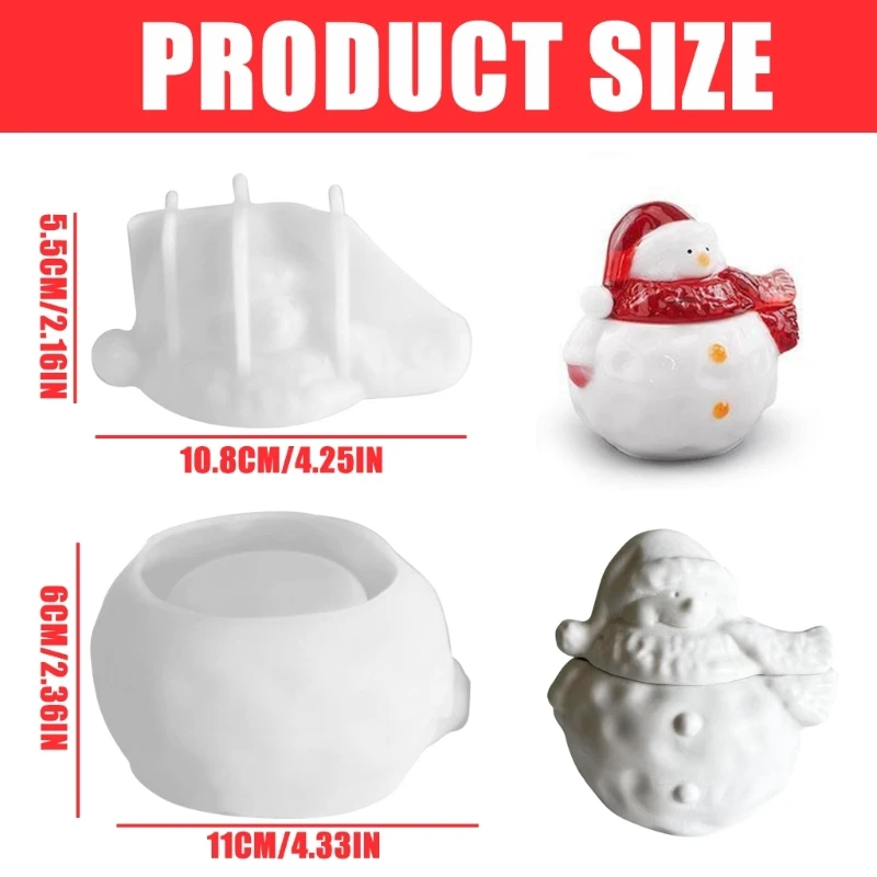 Stampi per barattoli in resina a forma pupazzo neve con coperchio Stampi in silicone per tazza candela con pupazzo