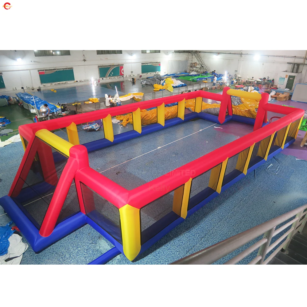 Free Shipment 12x6m Red Yellow Blue Inflatable Football Pitch Inflatable Soccer Field Human Foosball Fields