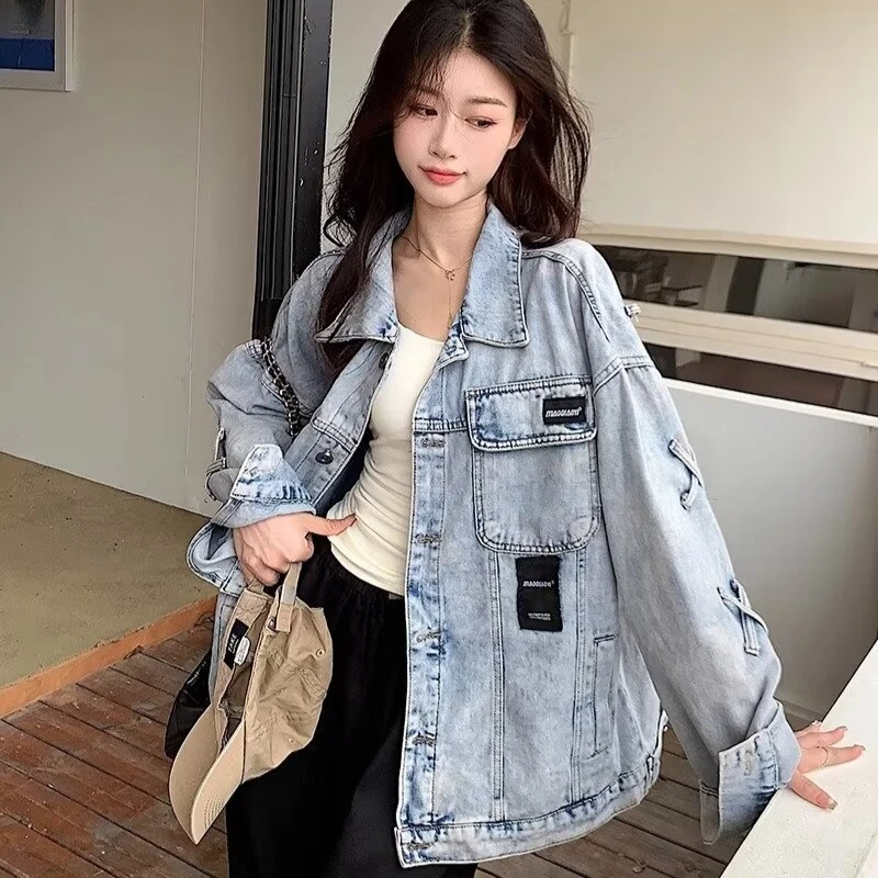 Jaquetas femininas na moda casal estilo coreano retro angustiado lavado streetwear solto casual all-match outono aconchegante chique denim casacos