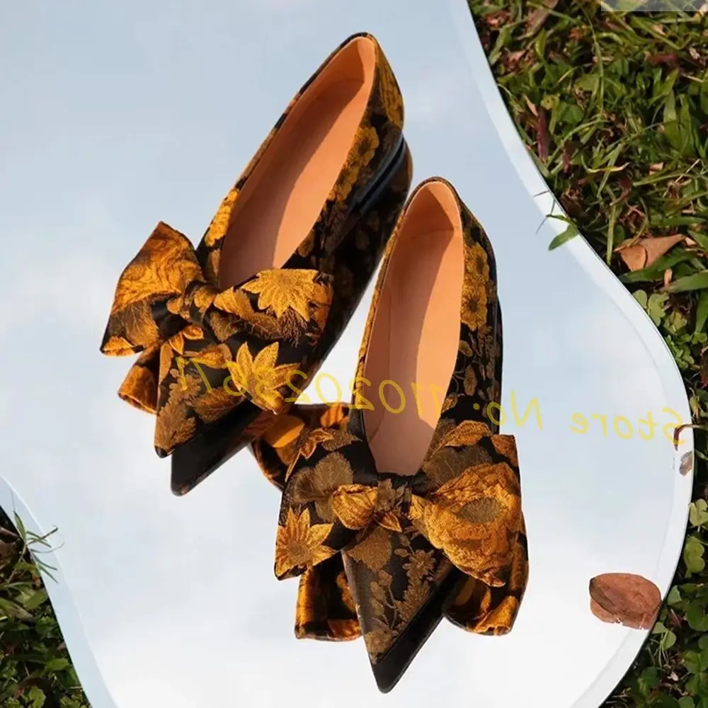 Retro Butterfly Pointy Flat Sandals For Women Maple Leaf Print Chinese Style Elegant Shoes Summer Shallow Female Home Shoes