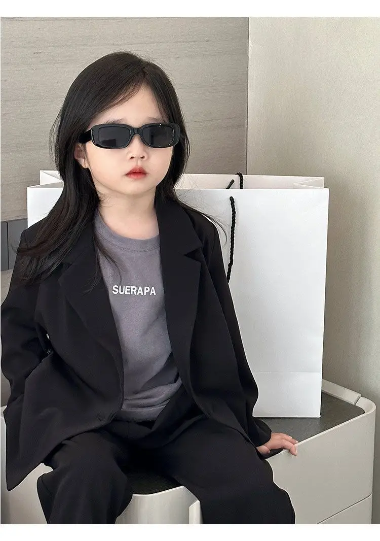 Girls Grey Suit Autumn 2026 Casual Loose Blazer pants Two Pieces School Uniform for Kids Wedding Party Formal Costumes 2-12 Year