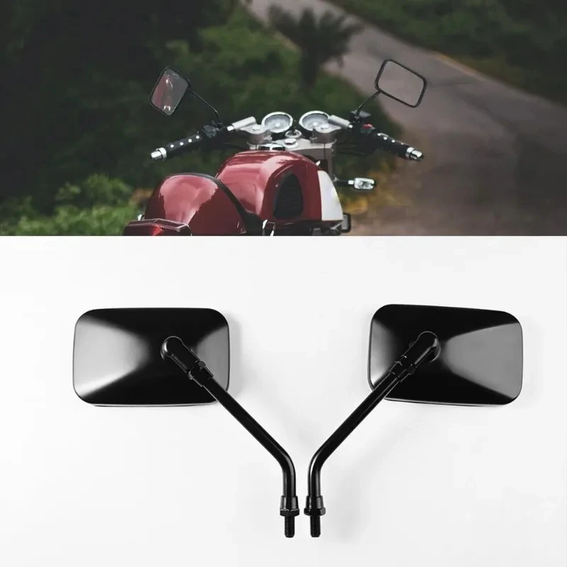 1 Par de Espelhos Retrovisores Universais Pretos de 10MM para Motocicleta, Espelhos Laterais Retangulares Pretos para Motocicleta, Scooter e ATV