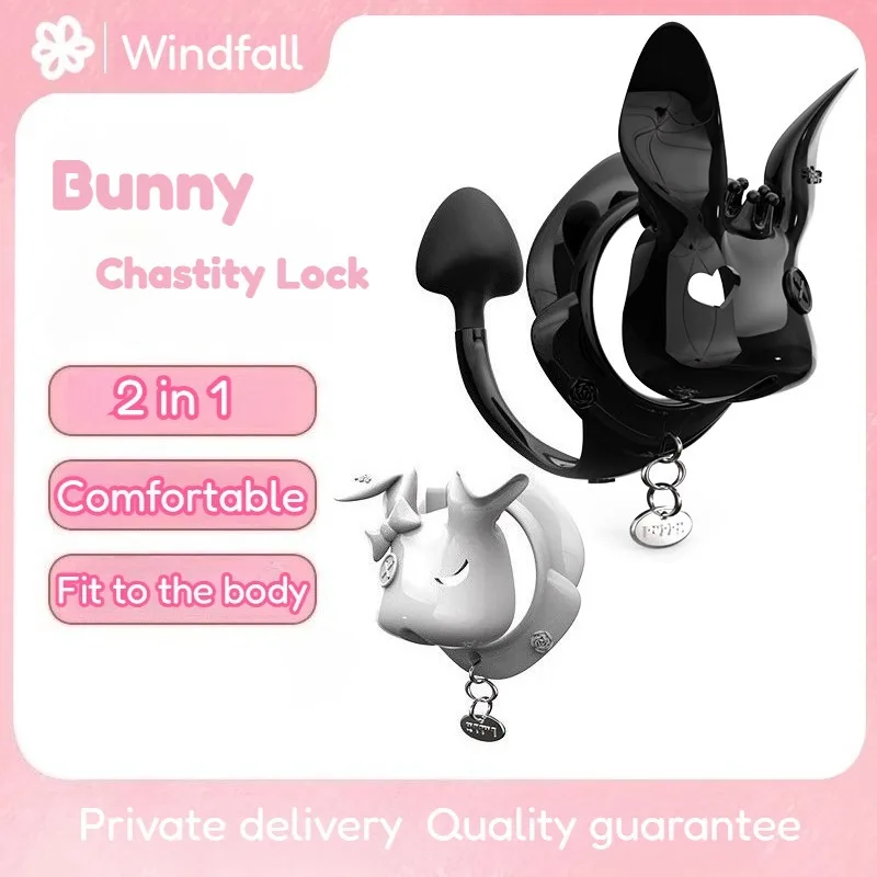 Bunny Chastity Cage BDSM Cock Ring BDSM Bondage CB Lock Erotic Sex Toy for Men Gay Cosplay Chastity Device Anal Plug Cock Cage