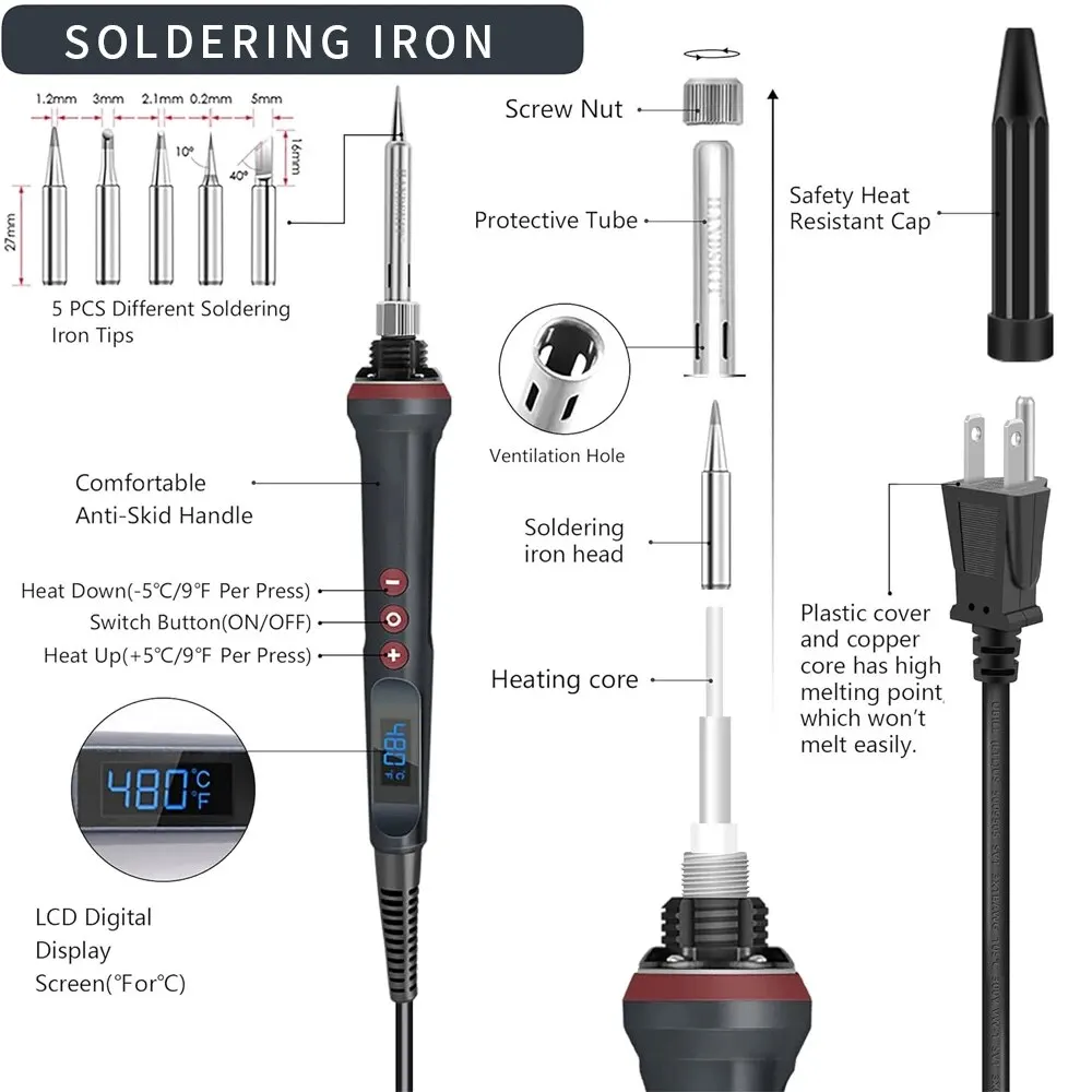 DIY 90W High Power Digital Display LCD Soldering Iron Adjustable Temperature Industrial Grade Soldering Tool Set