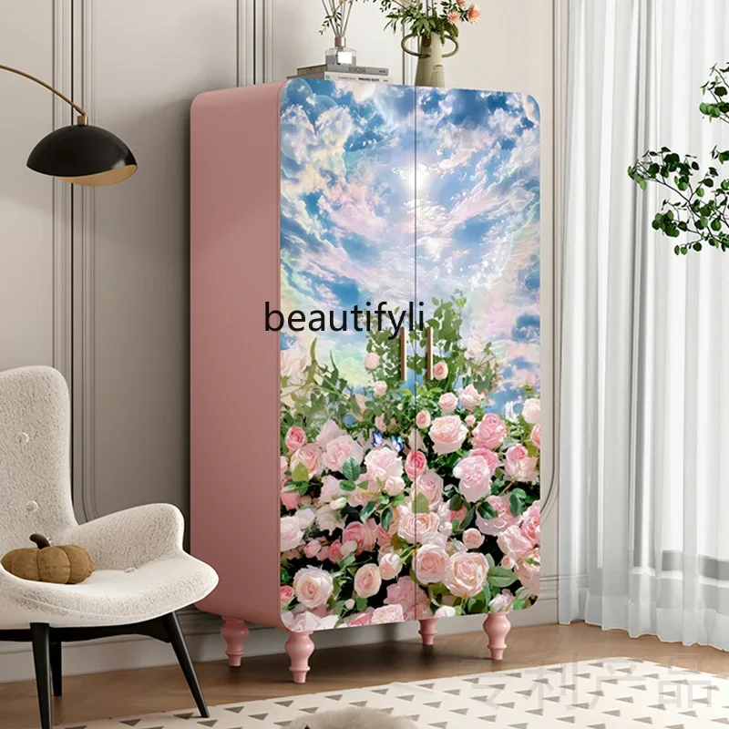 

ss25 Romantic Pink Rose Wardrobe French Decoration Bedroom Storage Cloakroom Locker