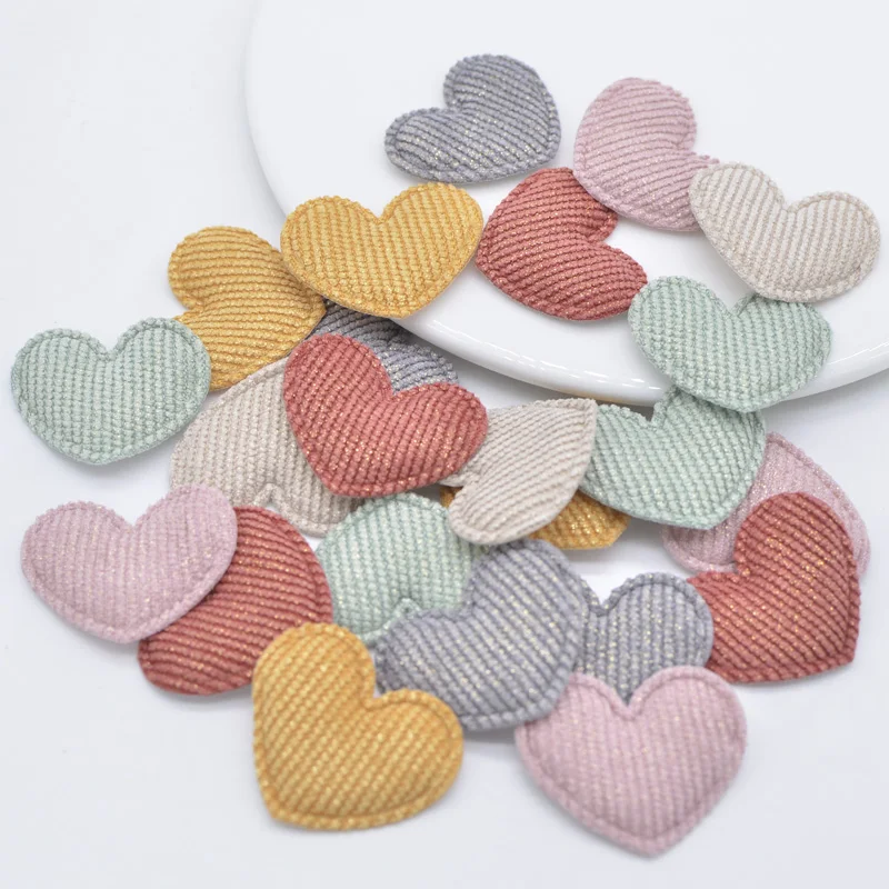 100Pcs 3.5*3CM Padded Heart Applique for DIY Headwear Hair Clips Accessories Handmade Clothes Hat Ornament Patches