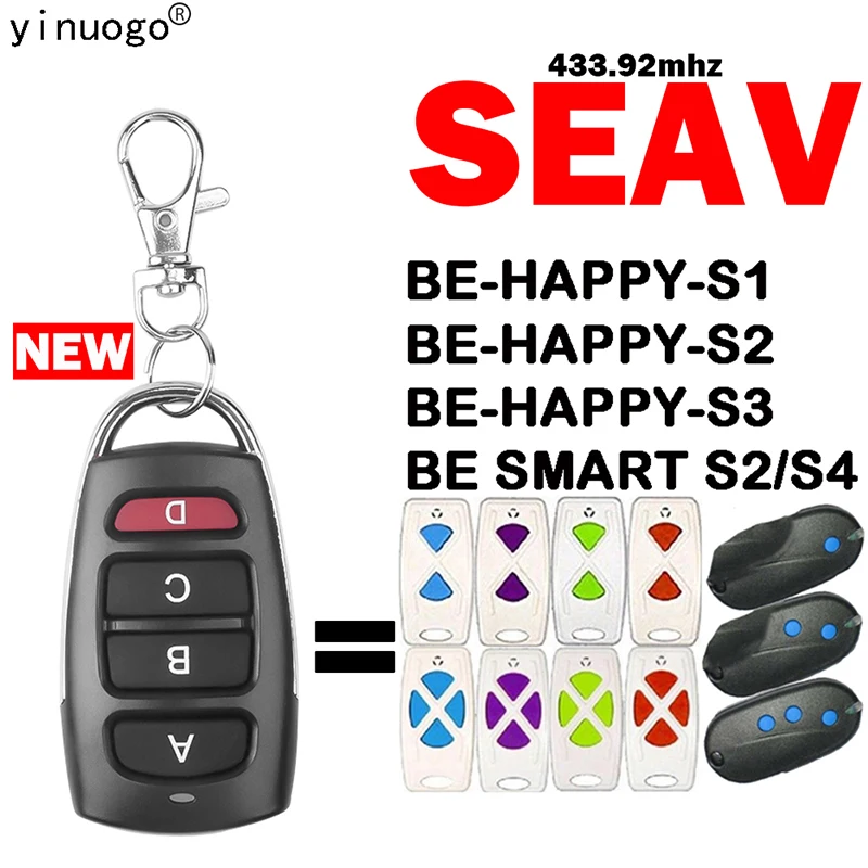 For SEAV BE HAPPY S2 S1 S3 SMART S2/S4 Remote Control Garage Door Opener 4 Buttons Duplicator 433.92MHz Fixed Code SEAV BESMART