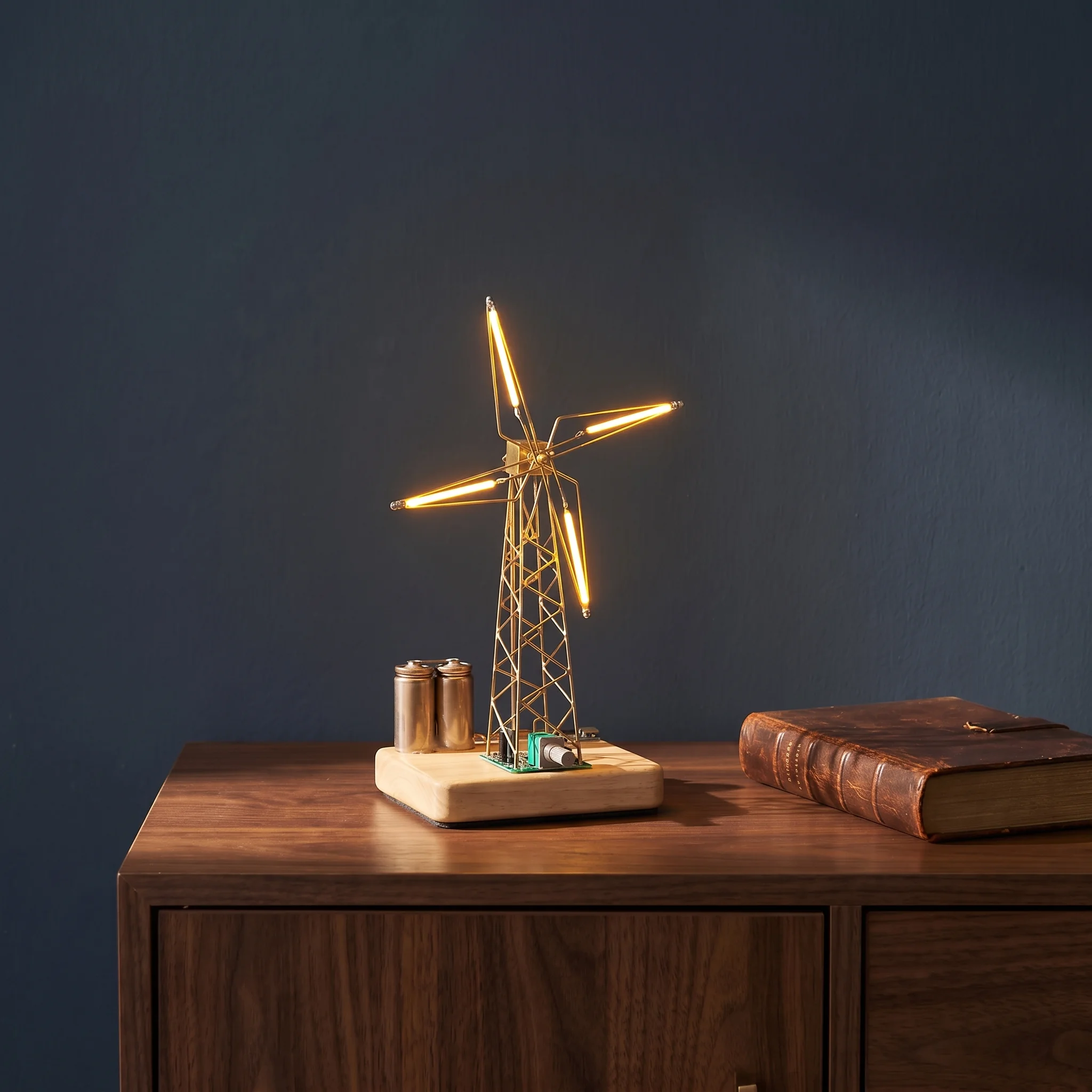 DIY New V2.0 Concealed Wire Windmill Lamp Built-in Copper Wire Connection Design Aesthetic Clean Appearance USB Creative