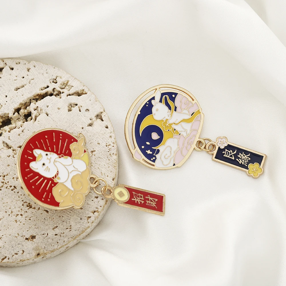 النمط الصيني المينا بروش دبوس كوي الكارب محظوظ القط أرنب الغزلان الثدي دبوس للملابس ظهره الديكور مجوهرات اكسسوارات #6