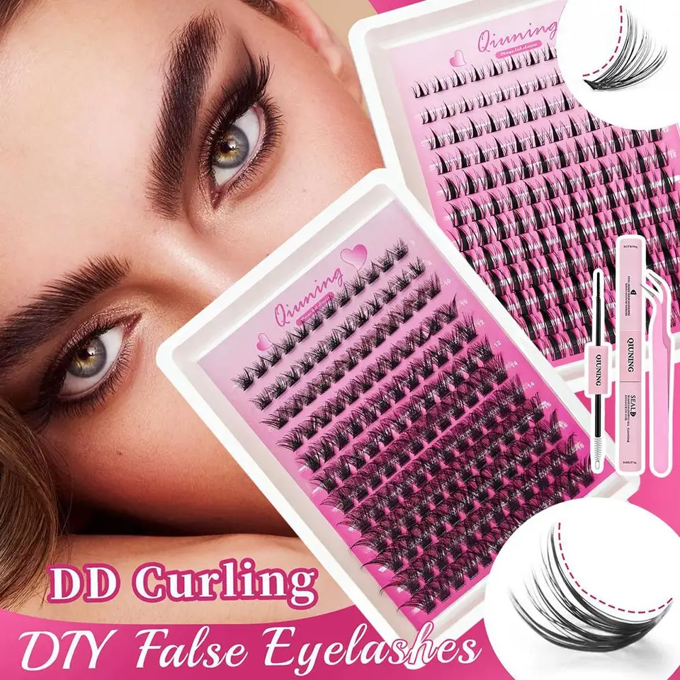 12 filas de grupos de pestañas estilo manga con pegamento y pinzas, mezcla de 8-18mm, kit de extensiones de pestañas segmentadas DIY, pestañas finas y puntiagudas 6