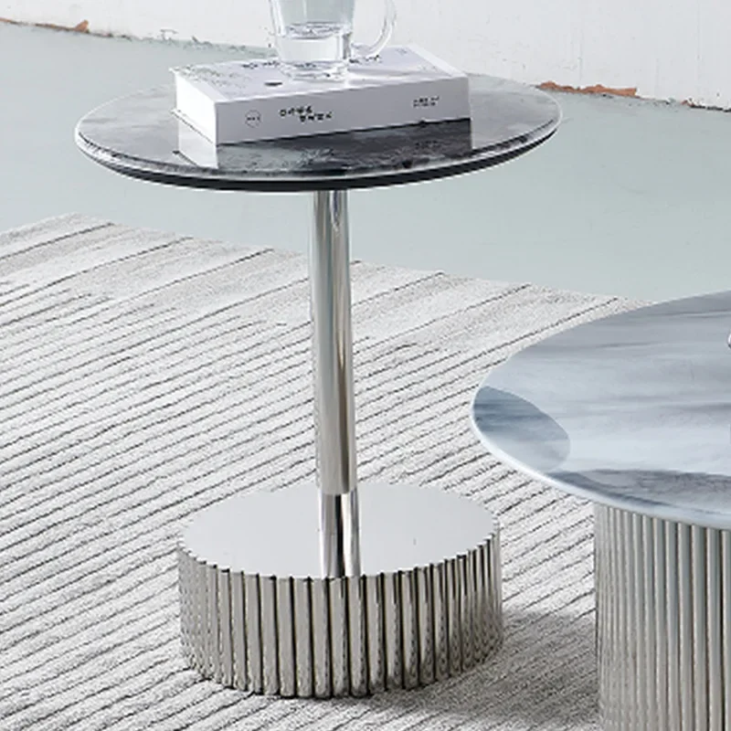 Italian minimalist size round water corrugated stainless steel coffee table silver small corner table