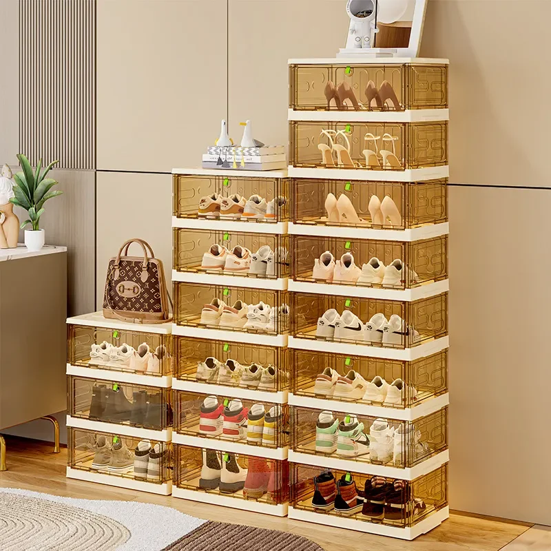 Stackable Clear Plastic Shoe Box with Lid Dustproof Moisture Proof Storage Organizer No Assembly Needed for Closet Home