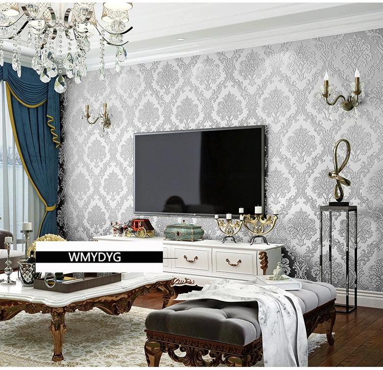 European Damask 3D Floral Wallpaper for Walls Bedroom Living room Decor Embossed Silver Grey Flower Damascus Wall paper