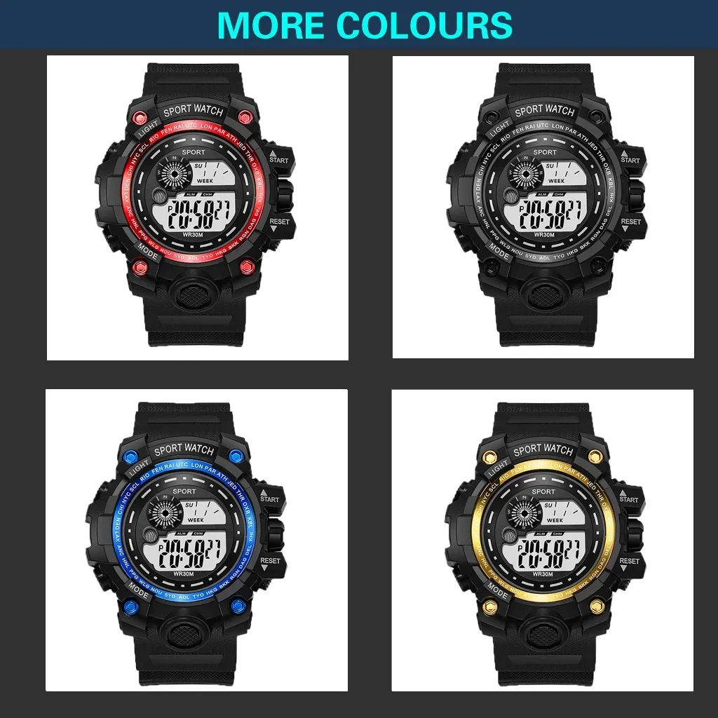 YIKAZE LED Digital Watches for Men Waterproof Men's Sports Watches Alarm Clock Stopwatch Electronic Wristwatch for Kids Student