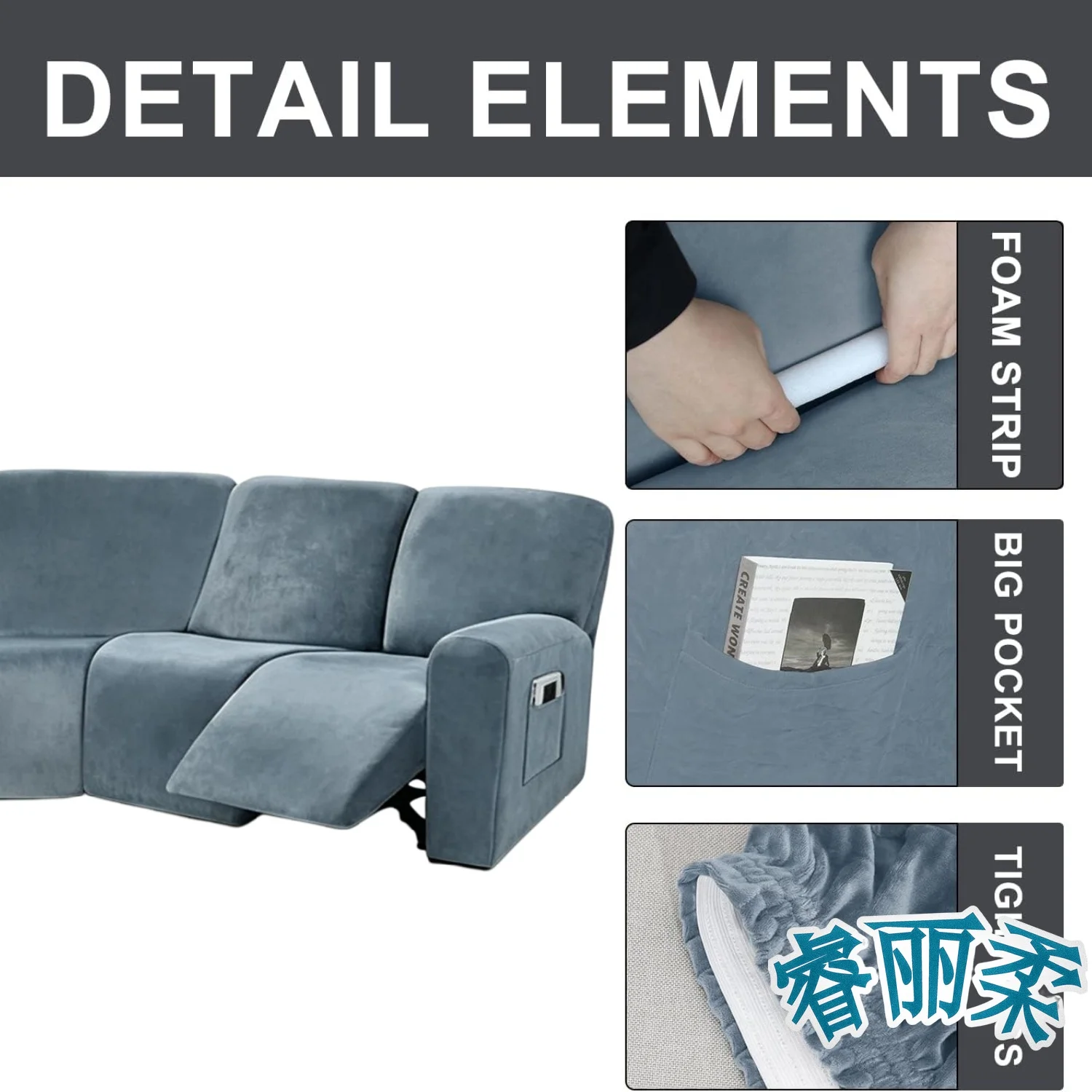 8 Piece Set &10 Piece Set Recliner Sofa Slipcovers with center console Cover Stretch L Shape Sectional Slipcovers Protector