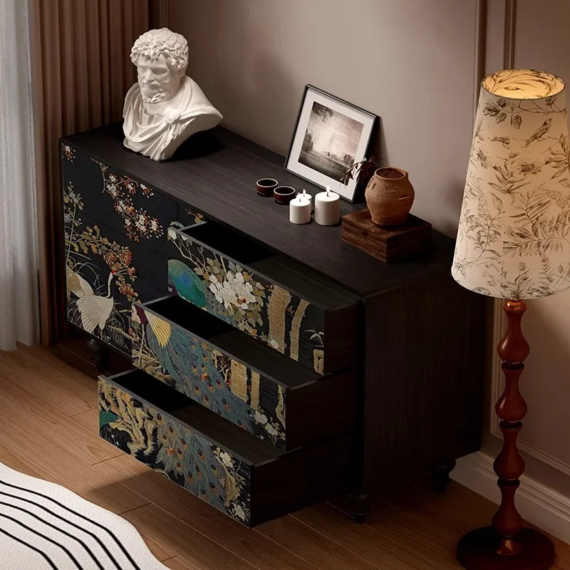 Customized French antique six-chest cabinet solid wood porch cabinet bedroom bedside storage dresser living room home storage