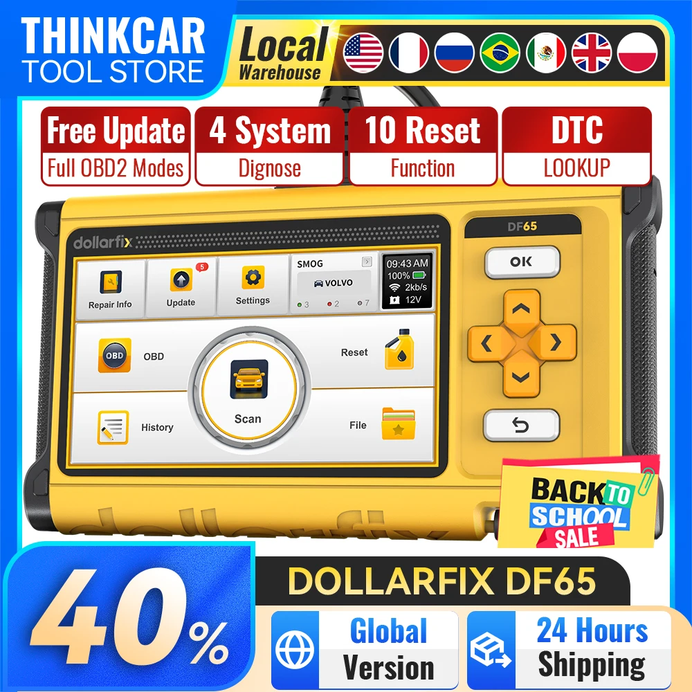 Dollarfix DF65 Diagnostic Tools 4 System OBD2 Scanner 10 Reset Scan Tool Oil/ETS/DPF/EPB/SAS/TPMS/Injector/Bleeding/Airbag Reset