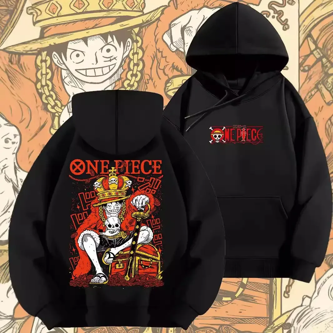

One Piece Anime Hoodie Men Women 2025 New Luffy Treasure King Print Cotton Pullover Sweatshirt with Kangaroo Pocket Casual