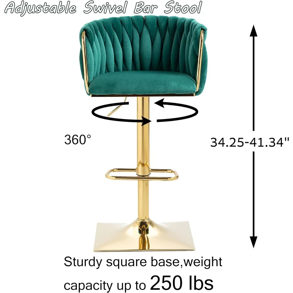 Bar Stool,Velvet Woven Bar Stools,Adjustable Counter Height Swivel Barstools with Low Back and Gold Base for Kitchen Island,Pub