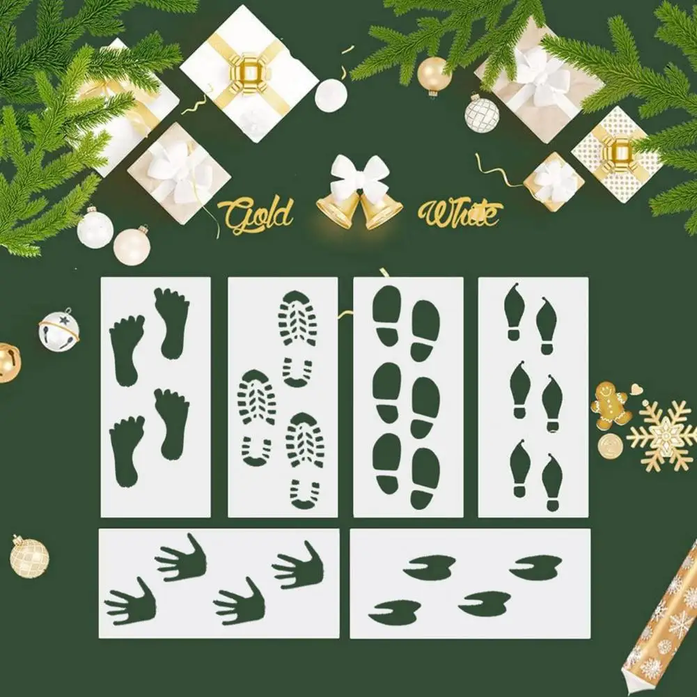 

Mini Christmas Footprint Stencil Set Reusable PETG Plastic Templates Painting Tools DIY Crafts Holiday Elf Elk Stencil Set