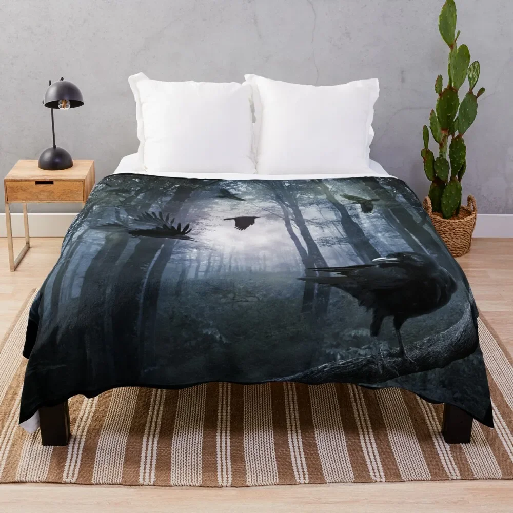 Misty Forest Crows Throw Blanket Blankets For Baby Hairy Decorative Beds Blankets