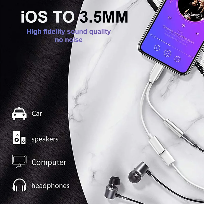 OTG 2 IN 1 iOS To 3.5mm Headphone Jack Adapter iOS Fast Charging Adapter Splitter For iPhone 14 13 12 11 8 Pro Max X XR SE iPad - Image 4