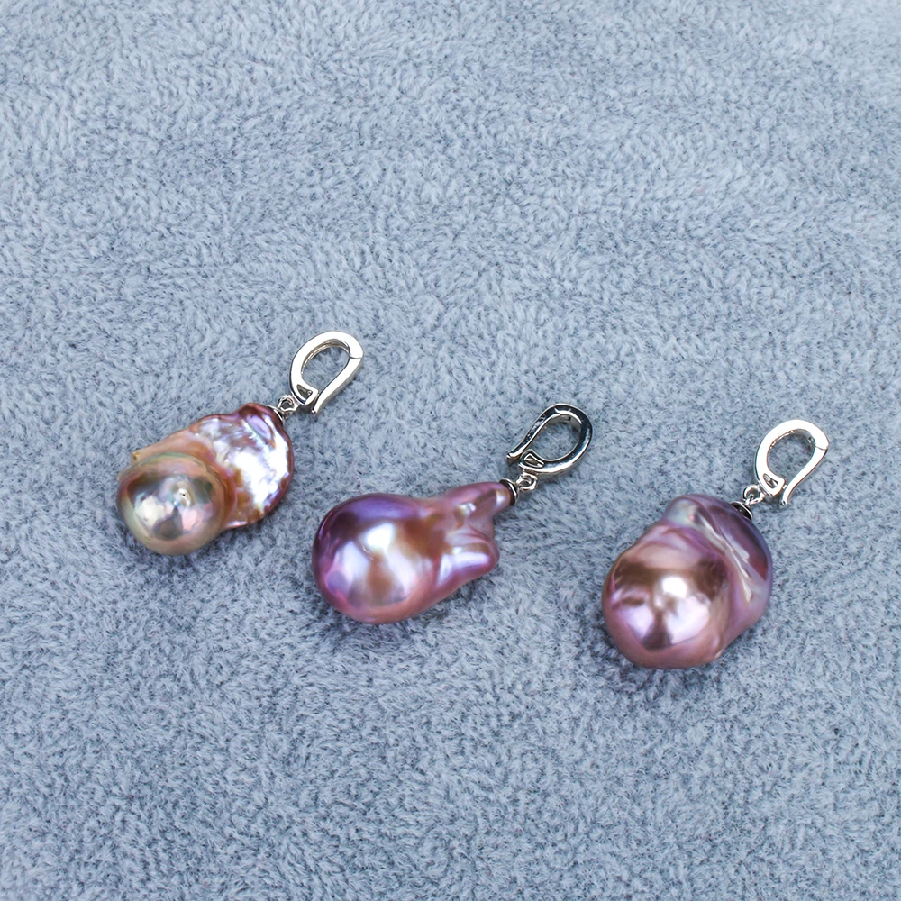 NEW 1 PC 14-15mm Purple Freshwater Tail Pearl Pendants With 925 Sterling Silver Women Pearl Pendant Necklace Jewelry Making DIY