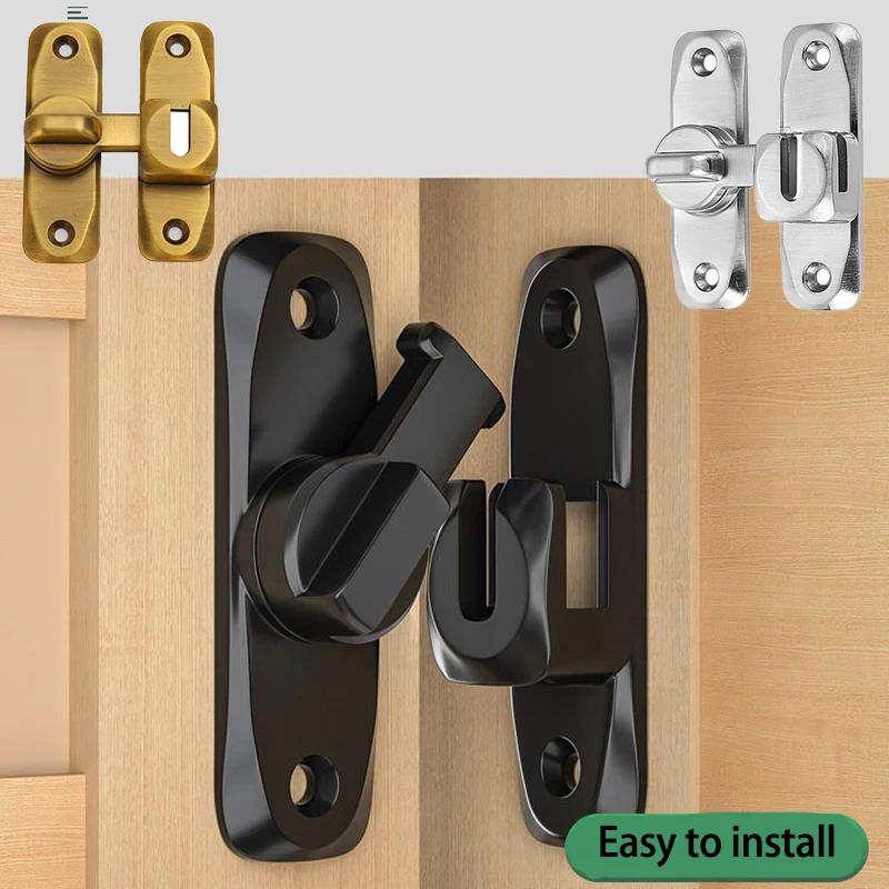 Loquet de porte coulissante en alliage de Zinc, boulon de sécurité domestique, 90 à 180 degrés, facile à installer, serrure de salle de bains, 1 pièce