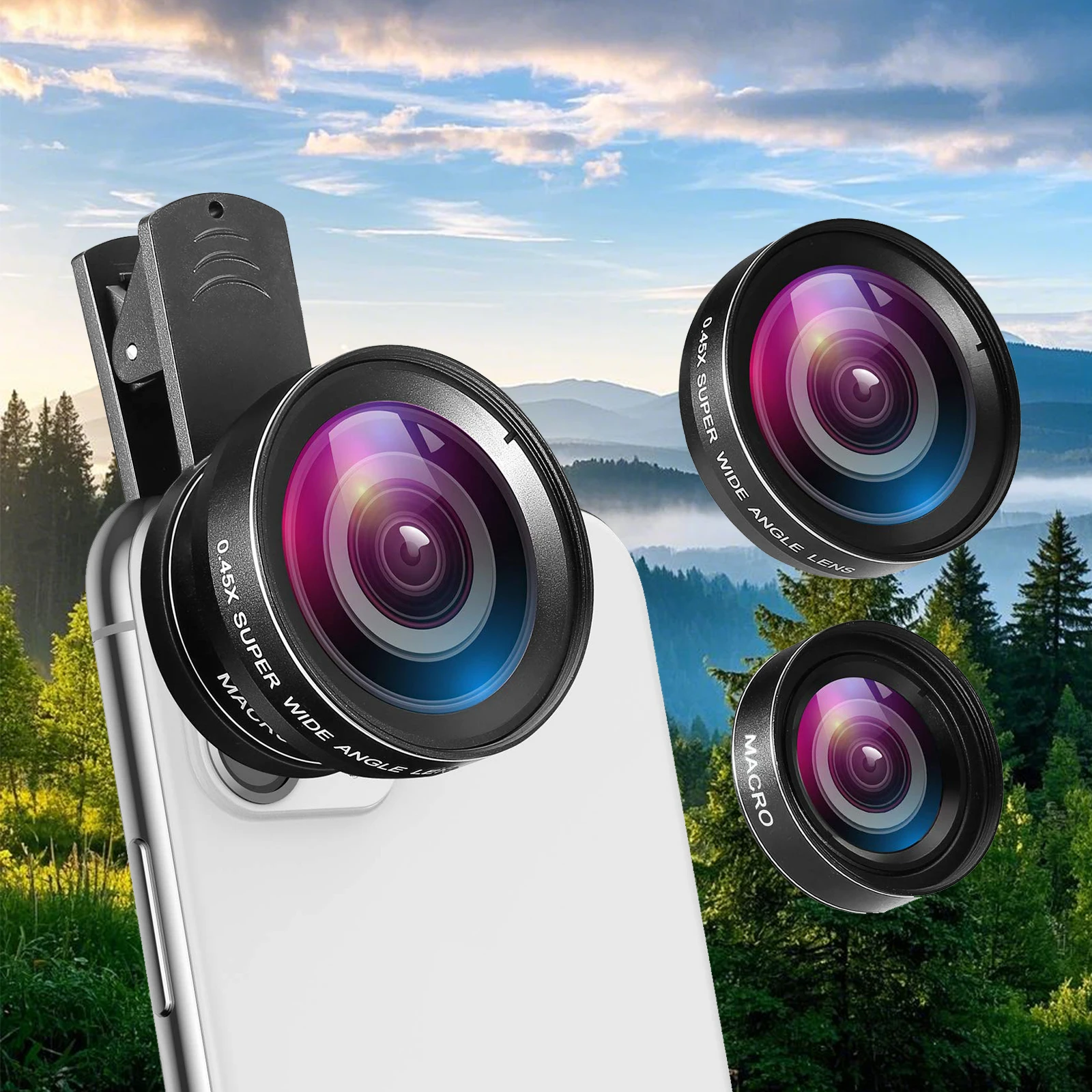 2 IN 1 Lens Universal Clip 37mm Mobile Phone Lens Professional Super Wide-Angle + Macro HD Lens For iPhone Android Accessory