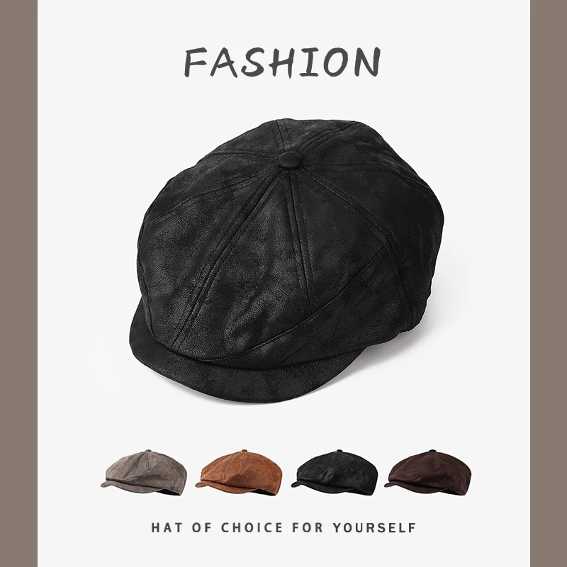 

Niche Retro Suede Short-brimmed Berets for Women Show Faces Small Spring Autumn Casual Versatile Literary Newsboy Hats Men