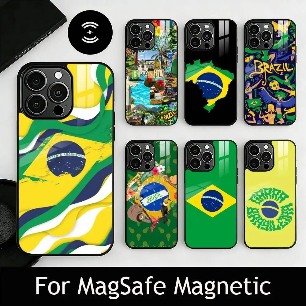 

B-Brazil B-Brazilian Flag Phone Case For iPhone17,16,15,14,13,12,11 Plus,Pro Magnetic For Magsafe Wireless Charging