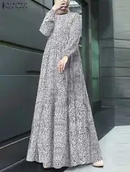 ZANZEA artystyczna suknia w stylu Vintage casualowa Abaya islamska odzież jesienna damska ubrania dla muzułmanów moda sukienka z długim rękawem z nadrukiem