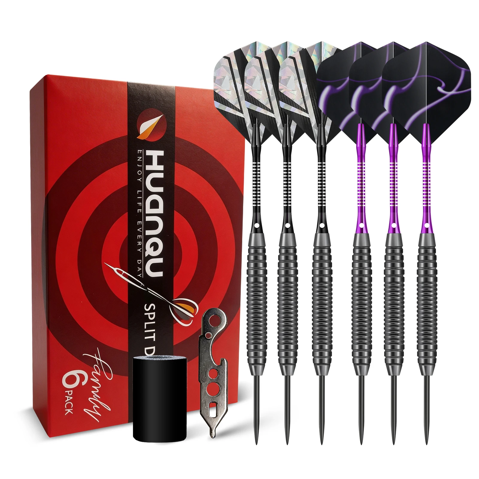 Huanqu 20g Six-Piece Iron Dart Set, Includes Extra Dart Wings and Professional Dart Accessories, Such as Dart Tightening Tool, Spring Ring, Dart Wing Protector, Dart Tip Sharpener, Home Bar Entertainment Dart Game Set, Indoor and Outdoor Competition Training, Easter/Valentine's Day/Christmas Holiday Gifts, Birthday Gifts