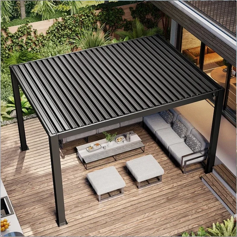 High Quality Aluminum Louvered Motorized Waterproof Pavilion Outdoor Sunshade Structure Custom Size Backyard Terrace