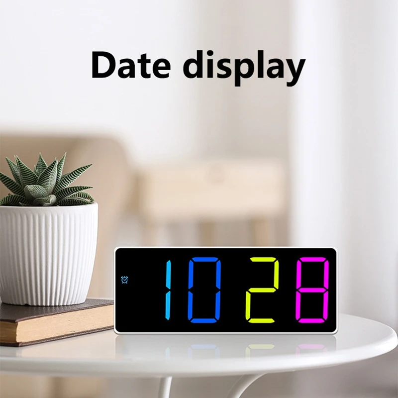 RGB Colorful Led Digitals Alarm Clock with Temperature Date Adjustable Brightness Simple Bedroom Decoration Electronic Clock - Image 3