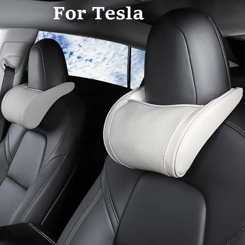 Oreiller cervical en cuir à mémoire de forme pour Tesla modèle 3 Y X S, appui-tête, coussin de taille, siège Auto, Support de tête, accessoires modèle 3
