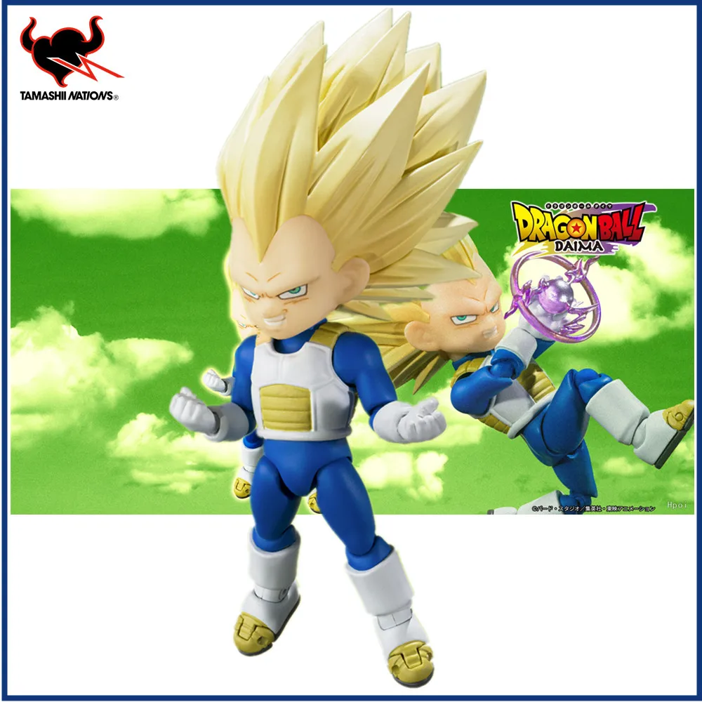 Original Anime Figure Bandai Dragon Ball Z S.H.Figuarts SUPER SAIYAN 3 VEGETA -DAIMA Action Figurine PVC Toys Doll 9CM Model